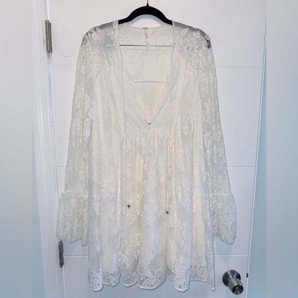 Free People Aurelia Lace Mini Dress Bell Sleeves Babydoll Small - Picture 6 of 9